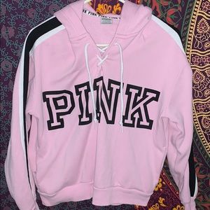 Pink lace up hoodie